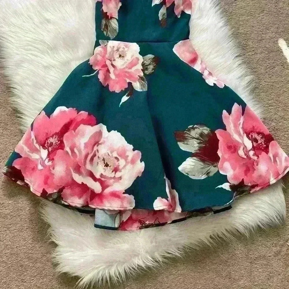 City Triangles Y2K Flare Green & Pink Floral Open Back Mini Dress - Picture 4 of 11